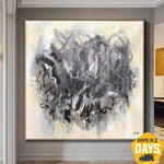 Large Original Acrylic Beige Art Abstract Gray Paintings On Canvas Modern Wall Art | THE HEART OF THE METROPOLIS 40"x40"