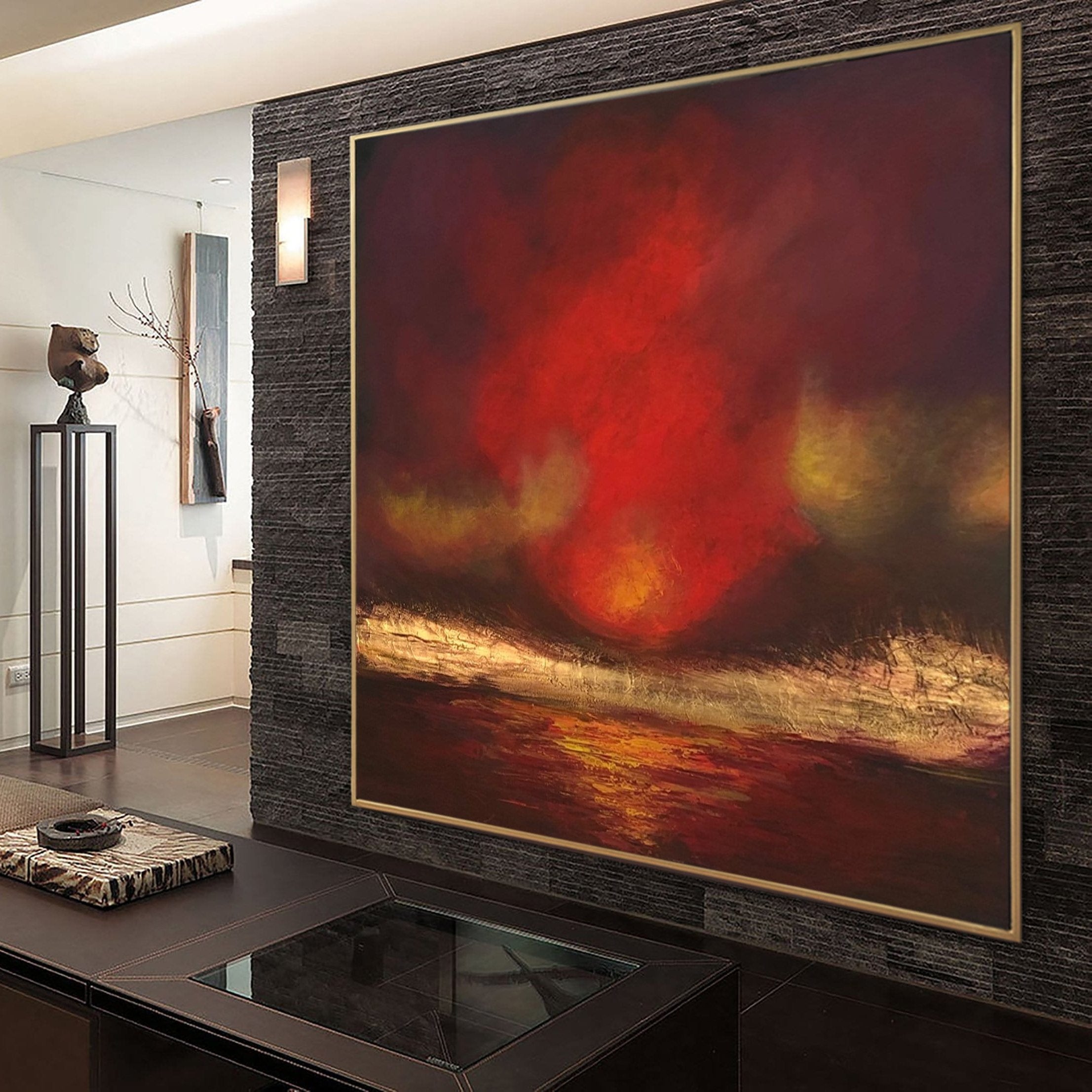 Oversized Abstract Paintings On Canvas Red Painting Gold Leaf Painting Abstract Oil Painting Original Abstract Wall Art | FIRE SKY - Trend Gallery Art | Original Abstract Paintings