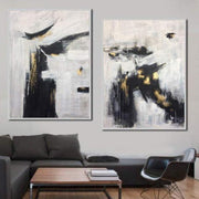 Extra Large Painting Contemporary Art Black And White Abstract Painting Sets Painting 2 Piece | WINTER SECRET