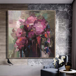 لوحات الزهور المجردة على قماش الأزهار الفن Impasto اللوحة باقة الزهور الوردية اللوحة الفنية الثقيلة محكم | BLOOMING BOUQUET