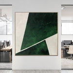 لوحة تجريدية خضراء كبيرة فن تجريدي أخضر على القماش فن جداري أصلي حديث أبيض وأخضر فن هندسي للجدران | GREEN GEOMETRY
