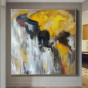Large Abstract Yellow Paintings on Canvas Modern Original Painting Contemporary Art Textured Hand Painted Art | SUN BEYOND THE CLOUDS