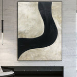 Large Abstract Black And White Painting On Canvas Beige Wall Art Minimalism Artwork Black Line Wall Art on Canvas Textured Oil Art | WINDING ROAD