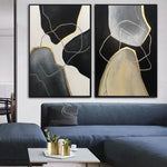Oversize Abstract Paintings On Canvas Black And White Wall Art Set Of 2 Acrylic Painting for Hotel Wall Decor | MOVEMENT OF SPIRITS
