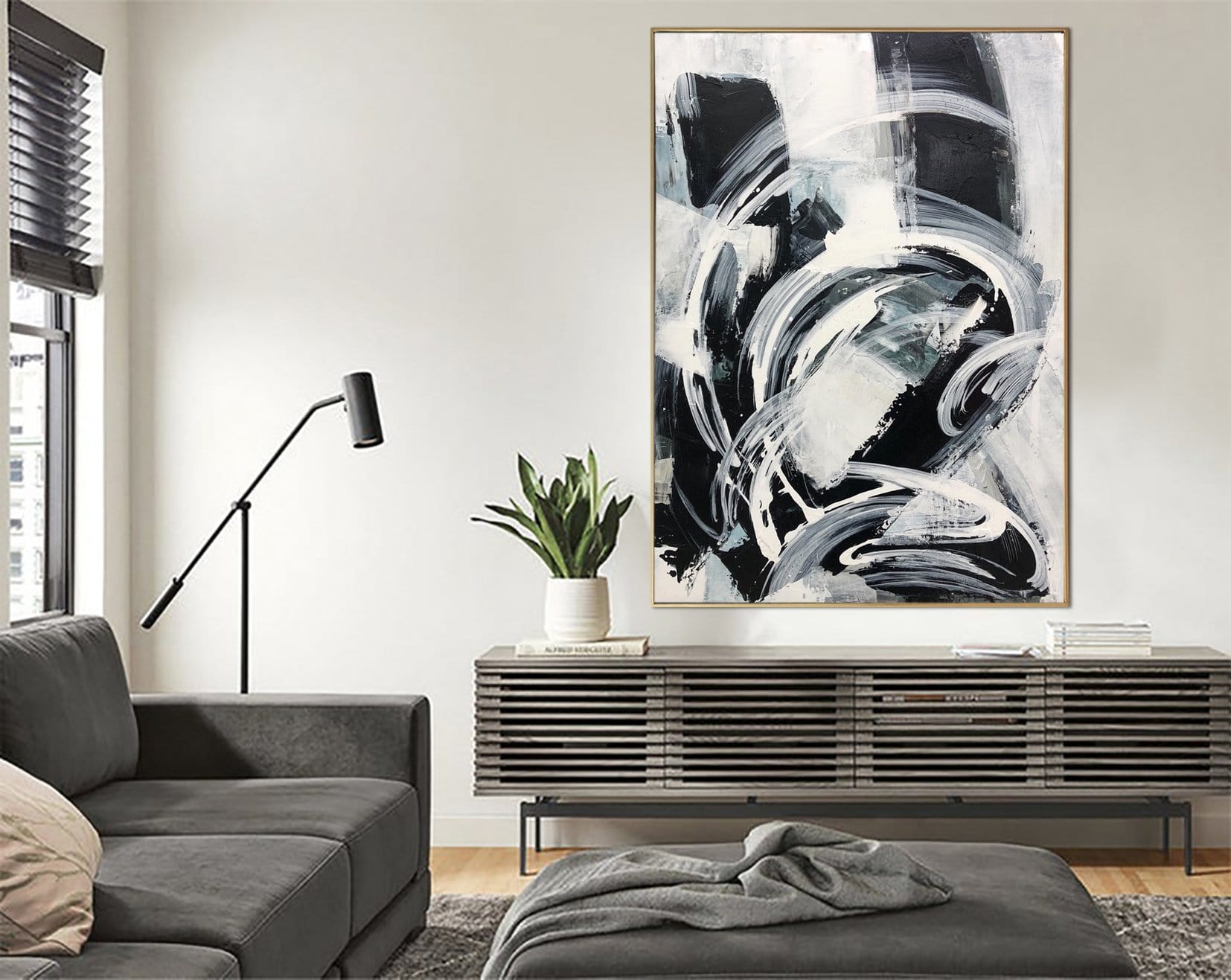 Original Painting on Canvas Black and White Wall Art Canvas Grey Artwo