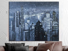 Abstract Blue Paintings On Canvas Original City Painting Support Ukraine Oil Handmade Painting | WHAT THE NIGHT HIDES 31.5"x47" - Trend Gallery Art | Original Abstract Paintings