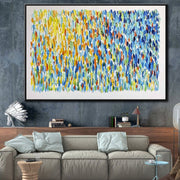 لوحة تجريدية كبيرة من قماش الفن التجريدي من القماش الأزرق لوحات فنية صفراء على قماش أكريليك لوحة على قماش جدار الفن | MAGNIFICENT MEADOW