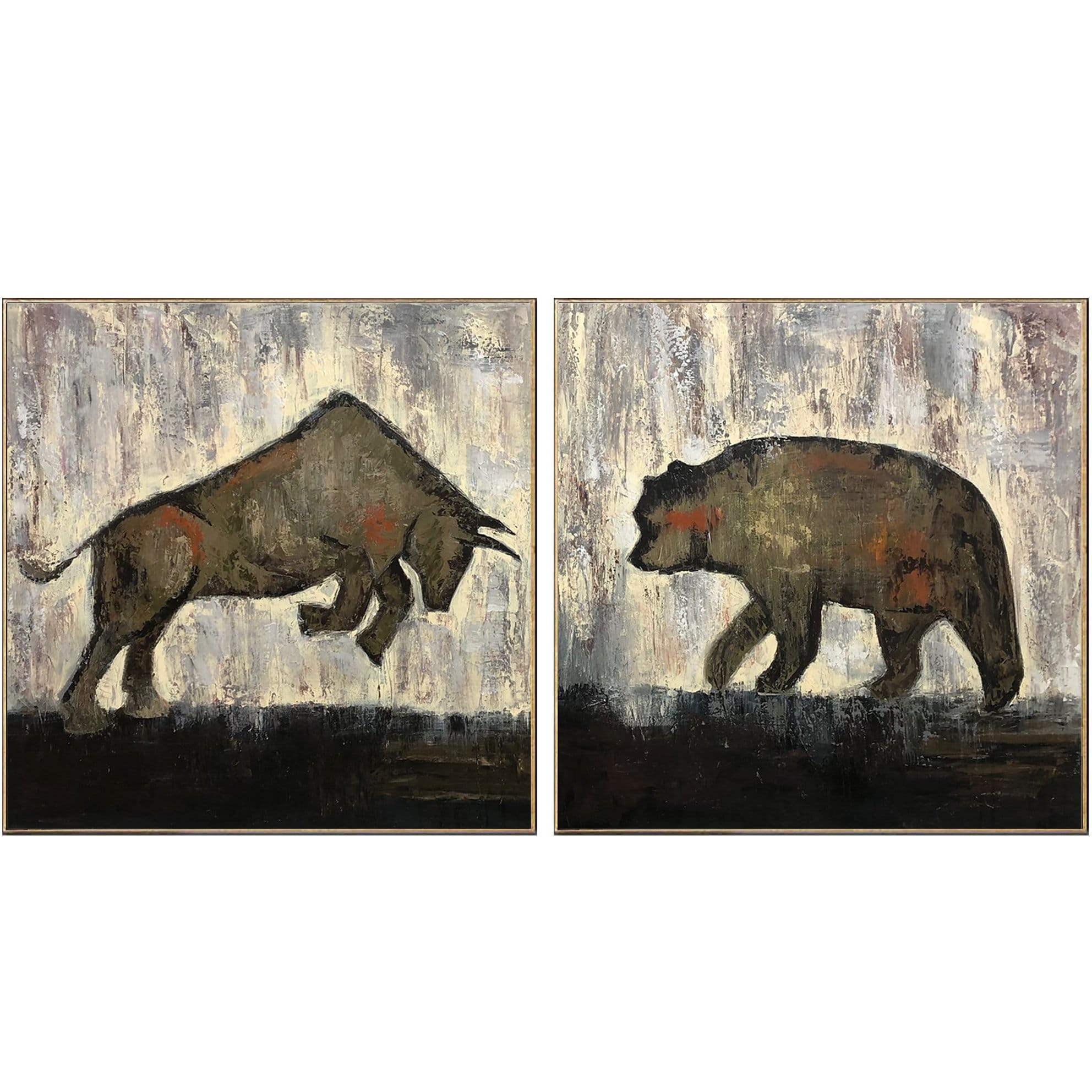 Original Set of 2 Paintings Bull and Bear Painting on Canvas Abstract Bull and Bear Painting Minimalist Artwork Decor | BULL vs BEAR - Trend Gallery Art | Original Abstract Paintings