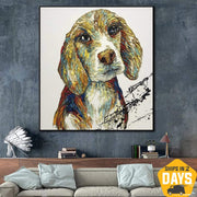 لوحة بيجل تجريدية كبيرة جدًا للحيوانات الأليفة لوحات زيتية على قماش أصلية جميلة لتزيين جدران الفن | DOG'S THOUGHTS 26"x26"