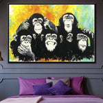 اللوحة الأصلية مجردة كبيرة الحيوان جدار الفن قماش القرد النفط | CHIMPS