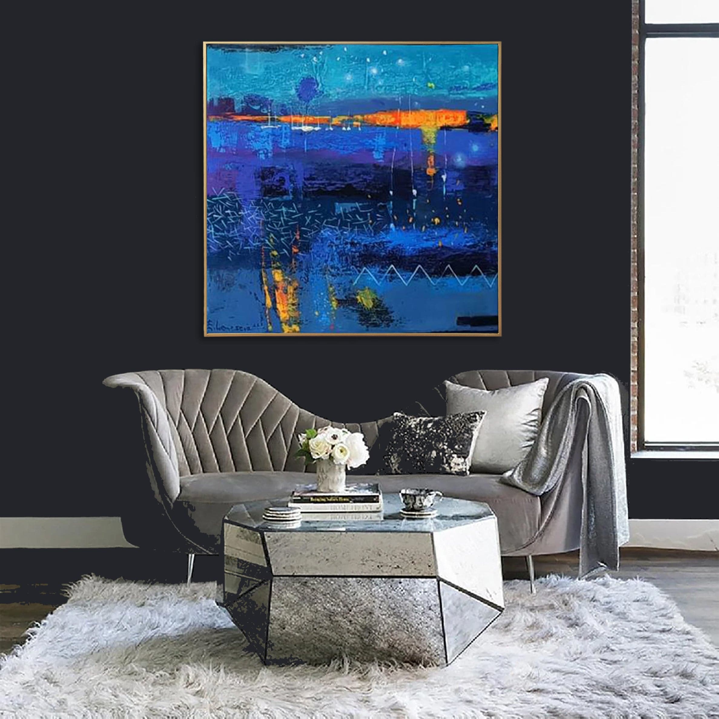 Extra Large Abstract Blue Paintings On Canvas Original Colorful Painting Modern Textured Wall Art OIl Painting | NOCTURNAL - Trend Gallery Art | Original Abstract Paintings