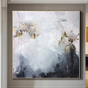 Abstract Painting in Grey, White and Gold Leaf | SOMEWHERE IN THE HEAVEN