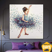 لوحة زيتية تجريدية كبيرة أصلية راقصة الباليه على قماش لوحة راقصة صغيرة لوحة فنية جدارية حديثة من القماش للبنات الصغيرة | DEBUT 20"x20"