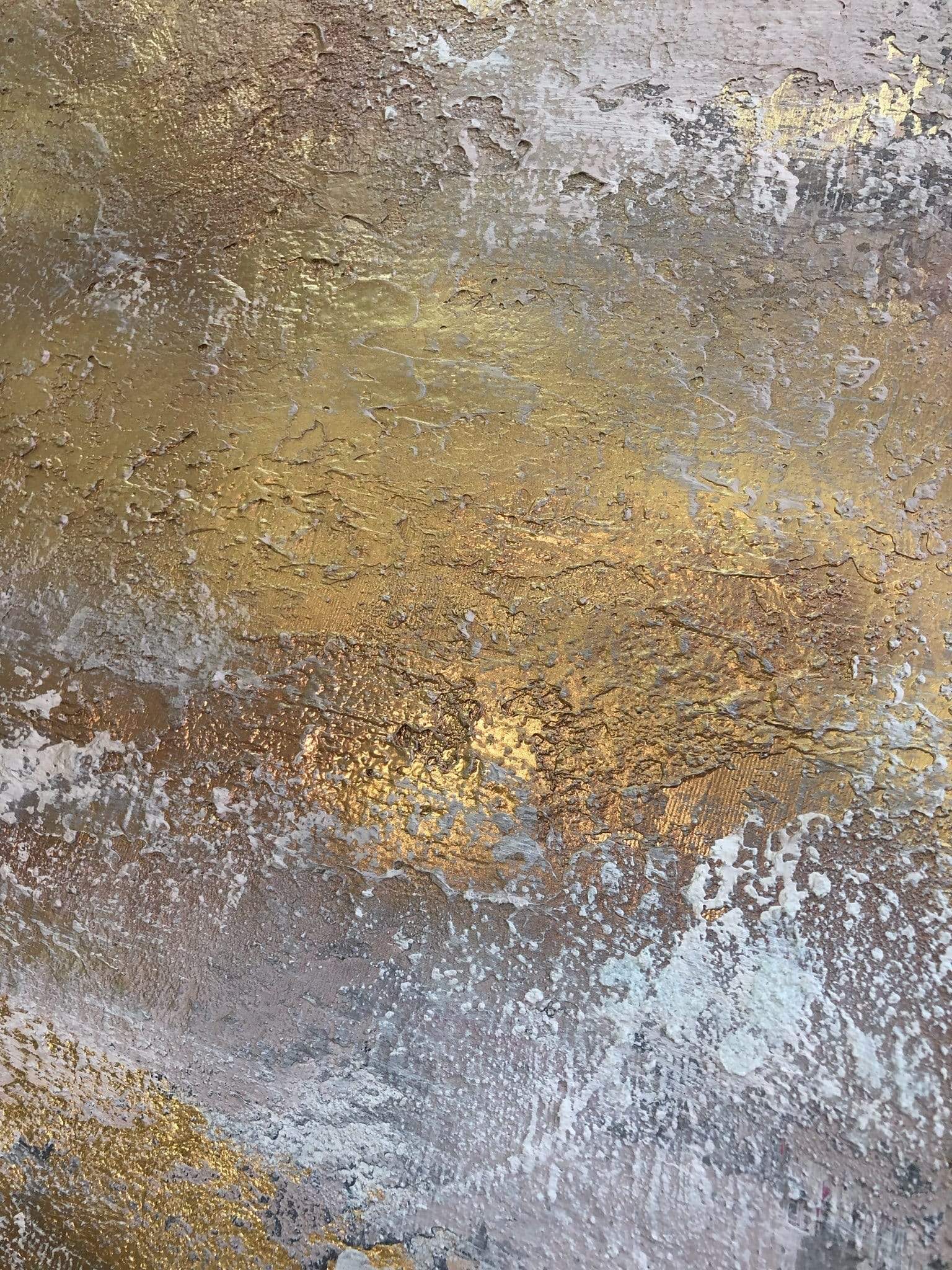 Gold & Silver. Flickering painting with texture and gold leaf