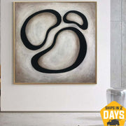 Large Abstract Circles Painting on Canvas Black and White Wall Art Modern Beige Artwork Geometric Painting for Indie Room Decor | BUBBLES 60"x60" - Trend Gallery Art | Original Abstract Paintings