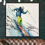 Abstract Skier Painting Skier Artwork Large Skier Abstract Painting | ABRUPT DOWNHILL