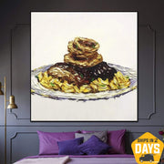 لوحة تجريدية كبيرة أصلية لأطباق الطعام لوحات زيتية ملونة على قماش Impasto لوحة جدارية فنية | GOURMET 20"x20"