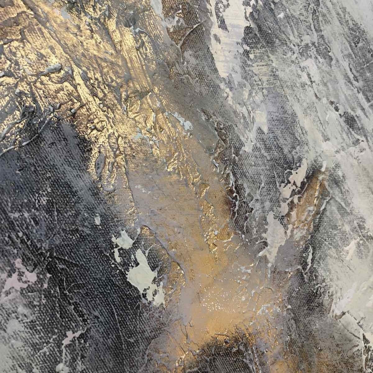 Extra Large Abstract Art Original Painting Gray Oil Painting Abstract Modern Canvas Gold Leaf Abstract Painting Wall Art | GOLDEN FOG - Trend Gallery Art | Original Abstract Paintings