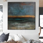 Abstract Blue and Green Painting Ocean Sunset Art | STORMY OCEAN