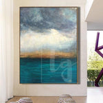 Blue Sea Painting Large Ocean Painting Oversized Blue Painting Abstract Landscape Painting Oil Abstract Painting | BEFORE THE STORM