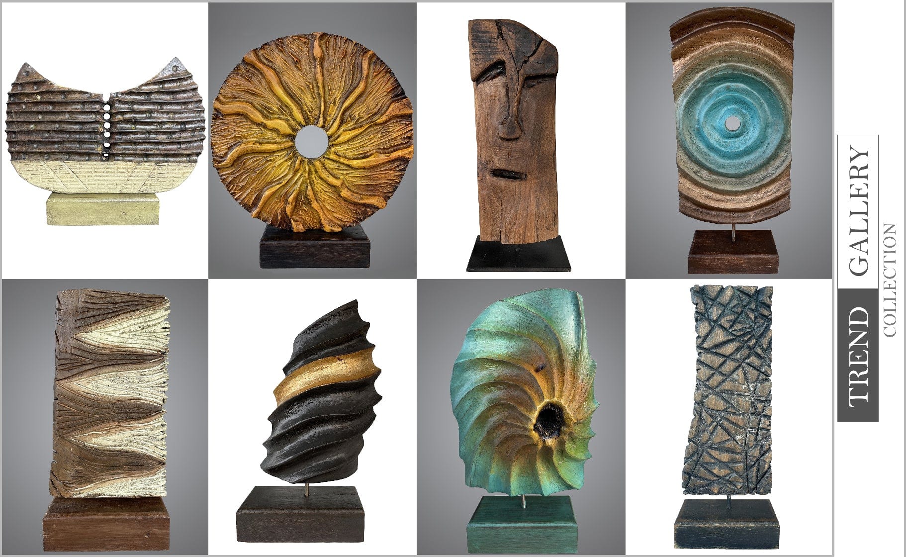 Original Vertical Wood Sculpture Creative Ribbed Desktop Art Abstract Wood Table Figurine | TRANSFERENCE 22.5"x4.8" - Trend Gallery Art | Original Abstract Paintings