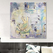 Extra Large Abstract Painting Gray Canvas Art Bird Wall Art Bird Painting | IN THE ANIMAL WORLD