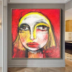 الفن التصويري الأصلي امرأة وجه اللوحة آرت ديكو الفن الحديث اللوحة التصويرية الأحمر اللوحة اليد الفن | FEMALE FATE