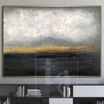 Gold Horizon Painting Abstract Sunset Painting Thick Paint Unique Abstract Painting Hotel Art | DARK WATERSCAPE
