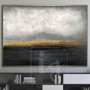 Gold Horizon Painting Abstract Sunset Painting Thick Paint Unique Abstract Painting Hotel Art | DARK WATERSCAPE - Trend Gallery Art | Original Abstract Paintings