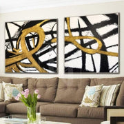 Gold Painting Black And White Wall Art Original Painting On Canvas 2 Piece | FATEFUL LOOPS