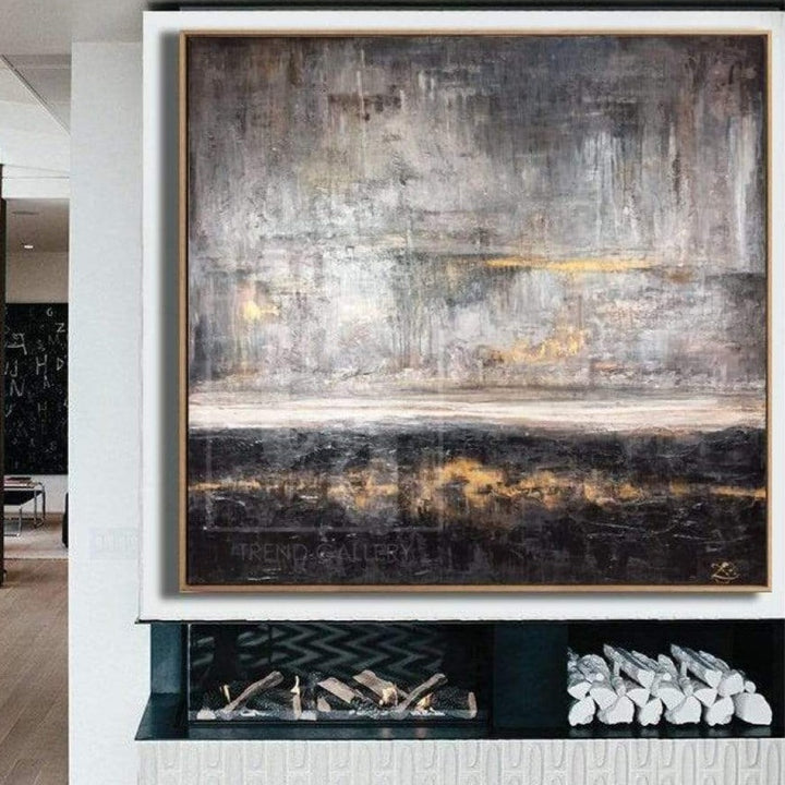 Gray and Brown Painting White Abstract Acrylic Art On Canvas | SILVER SKY