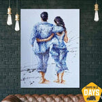 Romantic Wall Art Hugging Couple Painting Original Painting Love Couple Art Romantic Painting | BEACH PROMENADE 40"x30"