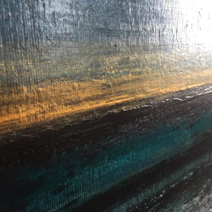 Abstract  Marine Art in Blue, Gray and Gold | STORMY OCEAN - Trend Gallery Art | Original Abstract Paintings