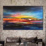Abstract  Canvas Painting Colorful Art Navy Blue Painting Orange Painting Sunset Painting | COLORFUL SUNSET