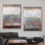 Set Of Two Abstract Landscape Art in Beige, Brown and Teal | FANTASY LAND