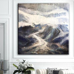 المناظر الطبيعية الجبلية مجردة لوحة تجريدية رمادية الفن ألاسكا الفن الأصلي على قماش | GREAT MOUNTAINS