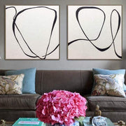 Large Oversize Painting On Canvas Black And White Art Set Of 2 Original Wall Decor | TAPES - Trend Gallery Art | Original Abstract Paintings