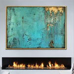 Large Original Oil Blue Painting Wall Art Gold Leaf Wall Decor | ACE