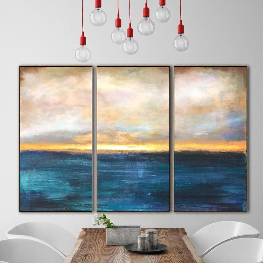 Large Oil Painting Original Canvas Blue Abstract Painting Gray Painting Sunset Painting | SUMMER SUNSET - Trend Gallery Art | Original Abstract Paintings