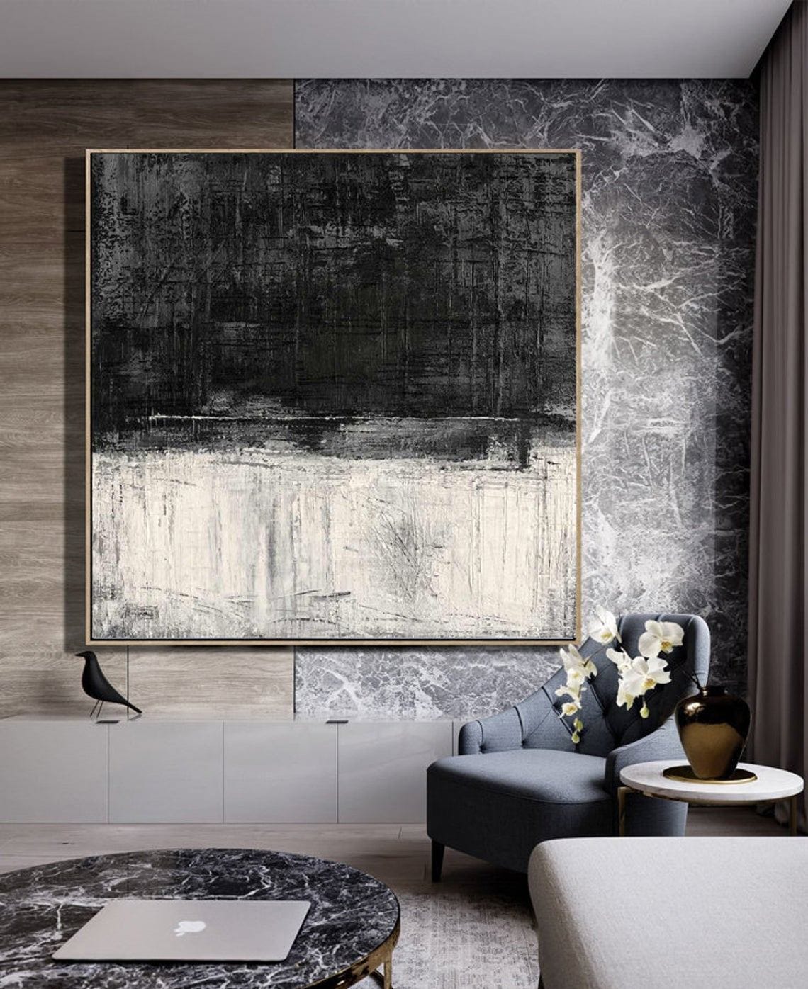 Extra Large Black And White Abstract Painting Wall Art Original Contemporary Wall Decor | SERENITY - Trend Gallery Art | Original Abstract Paintings