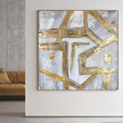 Gold Leaf Fine Art Gold and White Acrylic Canvas Painting Gold Paints Canvas Large Office Decor Texture Painting Rich Texture Artwork | EGYPT GOLD