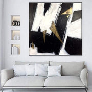 Large Abstract Black And White Paintings On Canvas Gold Leaf Geometric Triangles Wall Art Abstract Fine Art | RABIES