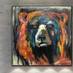 كبير الحجم مجردة الدب الملونة الرسم على قماش الحيوان الحديثة جدار الفن ديكور جدران المنزل | BEAR PORTRAIT