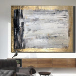 Gold Leaf Artwork Gray Painting Gold Leaf Contour Large Decor Golden Wall Art Rich Texture | ANCIENT CLARITY