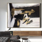 Black White Artwork Fine Art Painting Gold Leaf Texture Art Home Decor Painting Oversized Wall Art | INFATUATION - Trend Gallery Art | Original Abstract Paintings