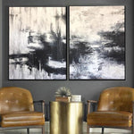 Contemporary Art Painting 2 Piece Oversized Wall Art Canvas Black And White Painting Snow Break | FALLEN SNOW