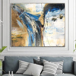 Palette Knife Artwork Gold Leaf Wall Art Oversized Blue Painting Decor Abstract Gold Leaf Art | UNCOVERED IDEA