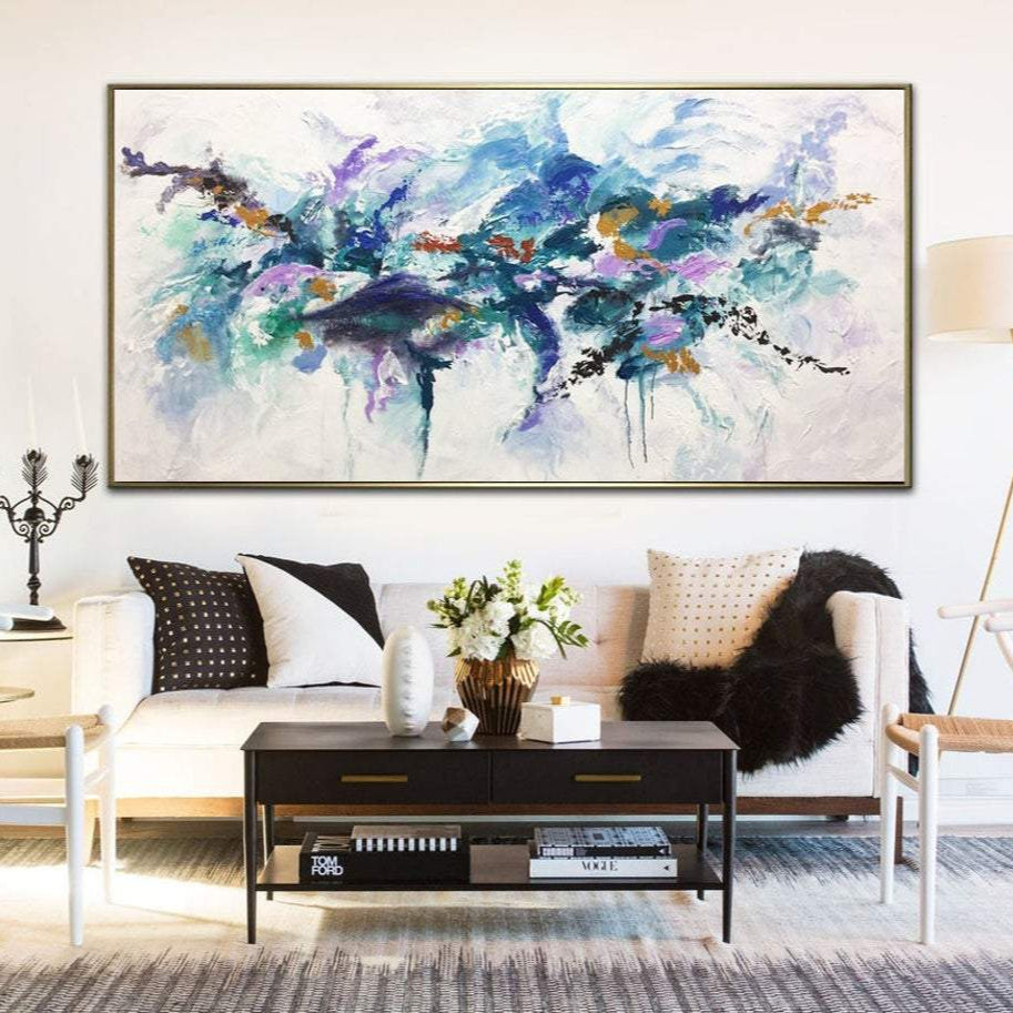 Large Contemporary Art Colorful Painting White Wall Art Blue Abstract Painting | MARINE FAUNA - Trend Gallery Art | Original Abstract Paintings