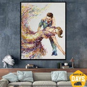 لوحة أصلية كبيرة للرقص للزوجين لوحة زيتية على قماش لوحة الرقص لوحة فنية حديثة على الحائط | DANCE OF LOVE 24"x20"