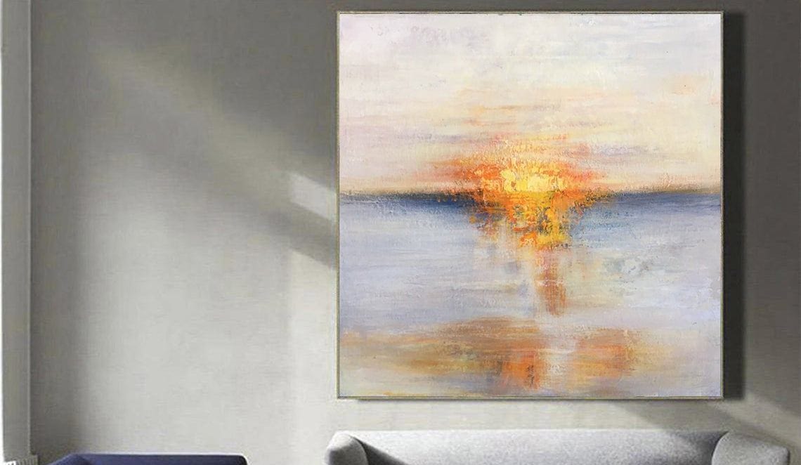 Oversized Abstract Ocean Oil Paintings On Canvas Sunset Wall Art Contemporary Wall Decor | BEIGE SUNSET - Trend Gallery Art | Original Abstract Paintings